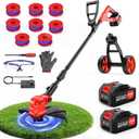 21V Electric Weed Wacker, Cordless String Trimmer with Battery and Charger, Weed Eaterr with 14" Cutting Width, Lawn Edger for Lawn, Garden, Yard(8Pcs Spool Line) (Red)