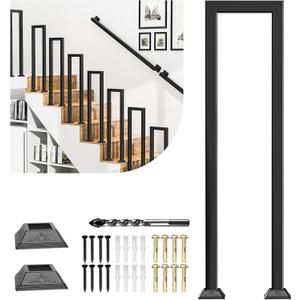 Stair Guardrail, Indoor & Outdoor Step Handrail, Porch Handrail and Deck Fence, Black Metal Staircase Railing, with Decorative Cover (30IN/76CM)