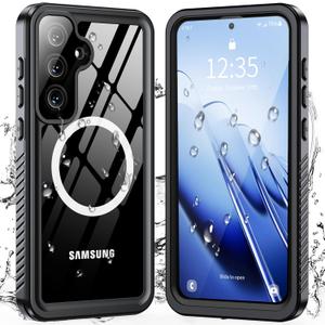 ANTSHARE Magnetic for Samsung Galaxy S25 FE Case, Waterproof with Built in Screen Protector & Camera Protection, [Compatible with MagSafe] [IP68 Underwater], Full Body Rugged Phone Case 6.7'' - Black