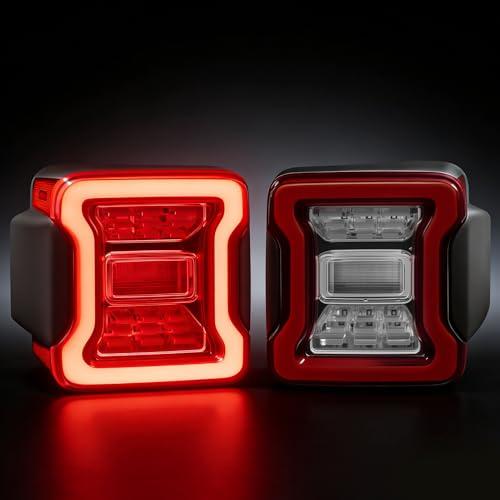 LED Tail Lights Assembly Fit For 2007-2018 Jeep Wrangler JK JKU Sport/Sahara/Rubicon, Upgraded Shaped Design Tail Lights with Starting Dynamic Animation, High Performance, DOT Compliant (Tunnel Clear)