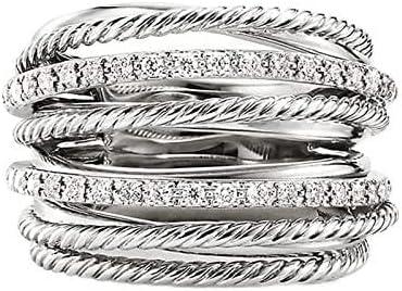 925 Sterling Silver Cross Rings Diamond Ring Cubic Zirconia Rings Fashionable Multi-Ring Combination of Two Colors CZ Diamond Multi Row Ring Eternity Engagement Wedding Band Ring for Women 9