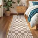 GarveeHome 26 Kitchen Runner Rug Non Slip Brown Checkered Rug,Washable Runner Rug for Hallway Soft Low-Pile Geometric Tan Brown Print Checkerboard Rugs for Entryway Kitchen Dining Room