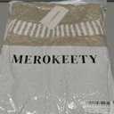 MEROKEETY Women's Fall Off Shoulder Knit Sweater Striped Pullover Tops (Beige, L)
