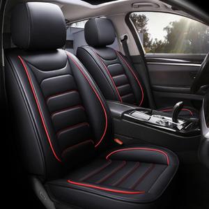 Car Seat Cover with Steering Wheel Cover, Car Seat Covers Front Seats Airbag Compatible, Waterproof Leather Seat Cover, Universal Car Seat Cover for Trucks,SUV (Black + Red Line)