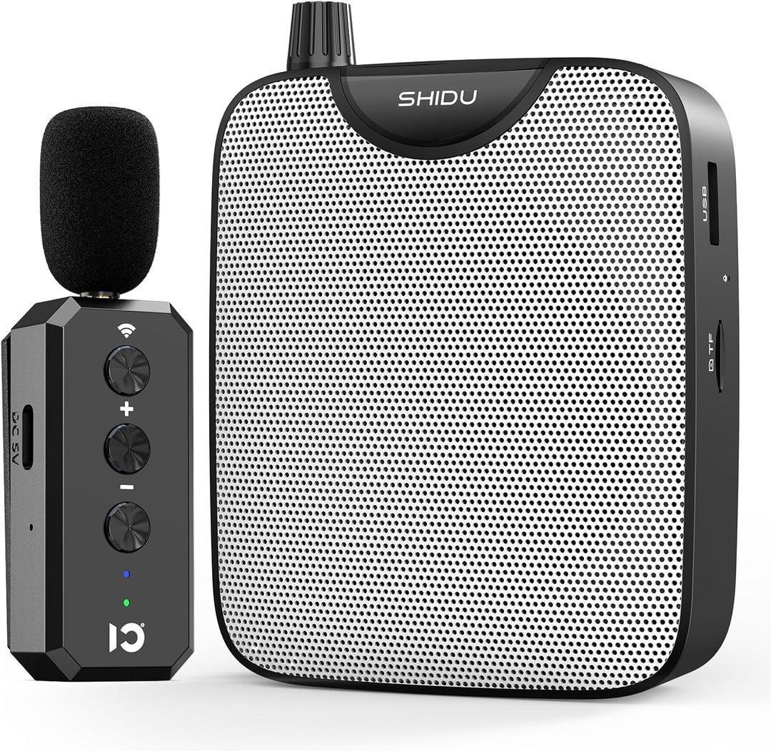 SHIDU 35W Power Voice Amplifier with Bluetooth Wireless Lavalier Microphone, Portable Teacher Mic with Speaker Personal Clip On Microphone System for Teacher Meeting Training-M500 (Black)