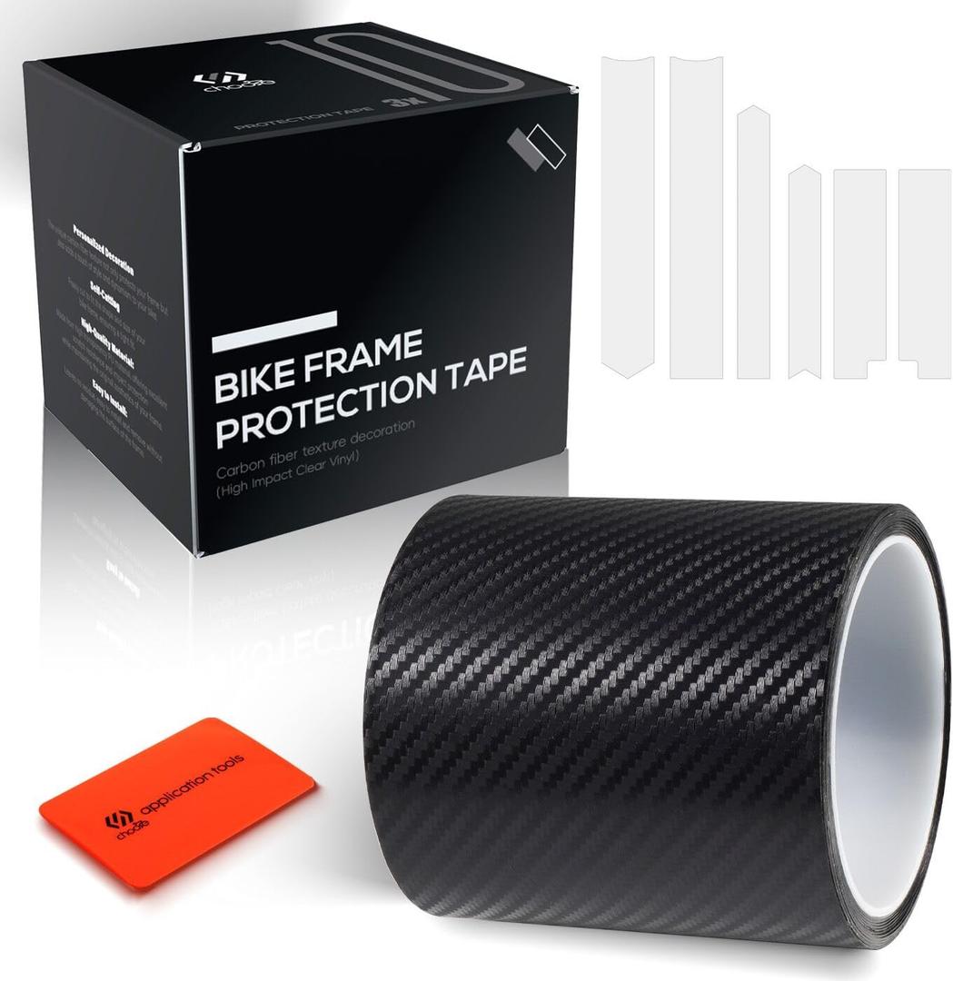 Chooee Bike Frame Protection Tape,High Viscosity Bicycle Frame Protector Stickers-3m(4x118),Carbon Fiber Pattern MTB/Road Ride Wrap Frame Protector for Top/Down Tube,Chains and Rest of The Frame. (Black-3k)