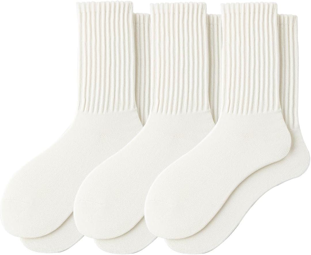 3/4 Pairs Striped Crew Socks Retro Tube Socks Vintage Slouch Socks for Women (White)