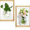 Chunful 2 Set Wall Hanging Planter Propagation Station with Wood Picture Frame and Glass Flower Vase for Hydroponics Plants Home Office Bathroom Living Room Decor