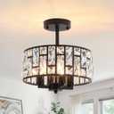 11.22 Crystal Ceiling Light Fixture, Black Semi Flush Mount Ceiling Light, 4-Light Modern Ceiling Light for Hallway Entryway Kitchen Bedroom Bathroom