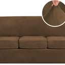 H.VERSAILTEX Modern Velvet Plush 4 Piece High Stretch Sofa Slipcover Sofa Cover Furniture Protector Form Fit Thick Velvet Sofa Cover for 3 Cushion Couch Width Up to 90 Inch (Sofa, Bronze Brown)