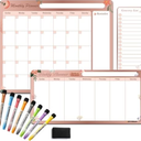 Magnetic Calendar for Fridge – Family Command Center with Monthly, Weekly & Grocery Boards – Dry Erase Whiteboard Set with 8 Markers & Eraser – Organize Meals, Chores & Schedules