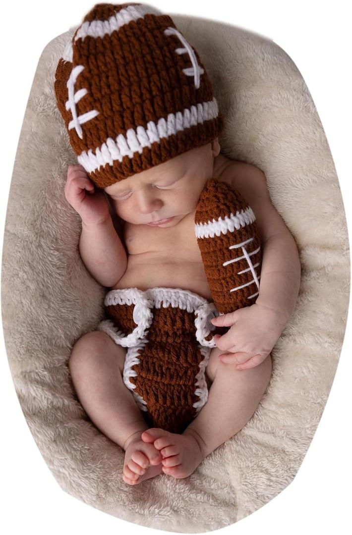 Baby Photography Outfits Crochet Knitted Football Player Outfits Newborn Photo Sports Costume 0-1 Month (Brown)