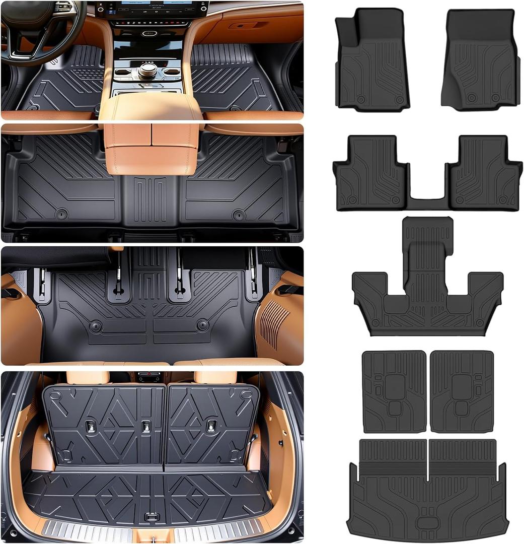 Floor Mats for 2021-2025 2026 Jeep Grand Cherokee L (only 6 Seats, Without the Second-Row Center armrest), TPE All-Weather Protection Durable Trunk Cargo mat for Jeep Grand Cherokee L Accessories