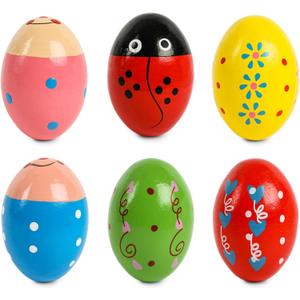 SallyFashion 6 PCS Wooden Shaker Eggs for Toddlers, Egg Maracas Percussion Shakers Musical Instruments for Party Favors Goodie Bag Stuffers Classroom Prizes