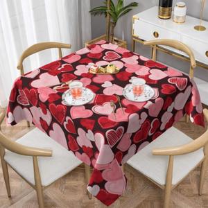 Valentines Day Tablecloth Square 5454 Inch Pink Red Hearts Table Cloth Water Resistant Fabric Table Covers for Kitchen Dining Small Tablecloth for Party Home Decor