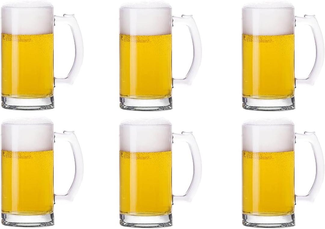 Heavy Beer Mugs Set, 16oz Glass Mugs With Handle, Beer Glasses For Freezer, 500ml Beer Drinking Glasses, Traditional Stein For Bar, Alcohol, Beverages,Coffee, Teas, Set of 6