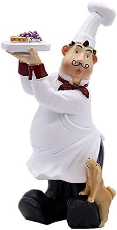 Chef Figurine for Kitchen Decor, Chef Holding Fruits & Bread with Puppy Figurines Chef Puppy Statue for Counter Top, Cabinet,Cupboard, Home Kitchen Cook Restaurant Dcor