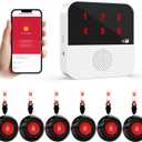 WiFi Caregiver Pager Wireless Call Button Life Alert Systems for Seniors No Monthly Fee with LED Number Display Alert Button for Elderly Patient Disabled 6 Button 1 Receiver(only Supports 2.4GHz WiFi)