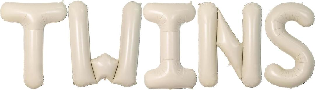 40 Inch TWINS Letter Balloons, Big Cream Foil Balloons, 5 Pcs Giant Foil Large Aluminum Balloon Helium for Birthday Party Gender Reveal Decorations