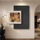 Azartslr 3D Abstract Textured Wall Art, Modern Black Begie Sandstone Wall Decor For Living Room, Brown Minimalism Wooden Home Bedroom Art Painting, Geometric Artwork Dining Room Pictures Decoration