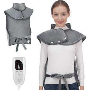 Fast Heating Electric Heating Pad for Neck and Shoulder and Back with 6 Heating Settings & 4 Timer, Large Size Heated Wrap with Auto Shut Off & Machine Washable (Dark Gray, 37x24inch)