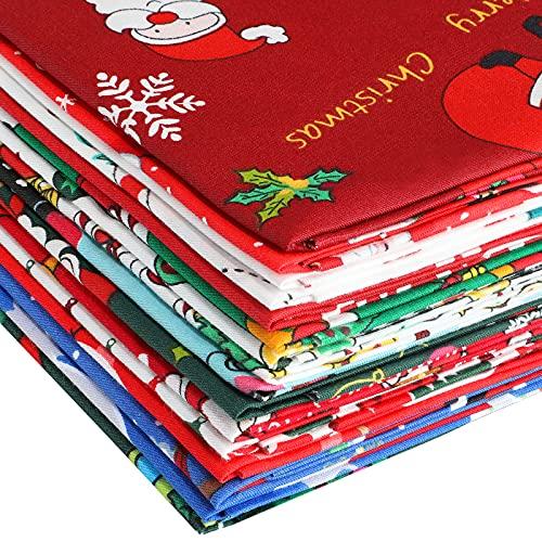16 Pieces Fabric Cotton Fat Quarters Bundle Snowman Snowflake Patterned Santa Claus Tree Print Quilting Fabric Cloth for Christmas Winter Sewing Patchwork DIY Yard
