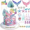 Mermaid Cake Topper- 32pcs Mermaid cake decorations with Mermaid Tail Seaweed ShellsStarfish, Little Mermaid cupcake toppers for Mermaid Birthday Party, Baby Shower, Under The SeaBirthday Party