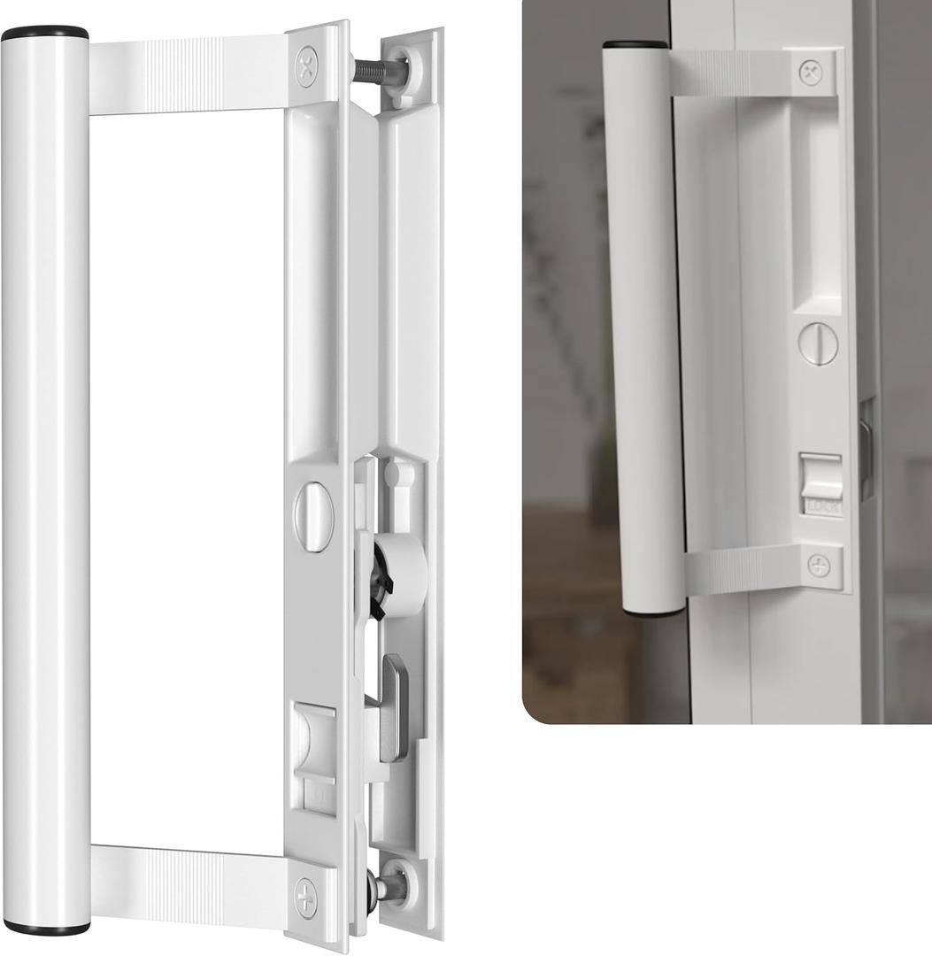 Sliding Glass Door Handle Set 6-5/8" Round Handle Ergonomic Grip Perfect for Patio, Glass Door, Balcony, and Replacement Projects (White Non-Keyed)