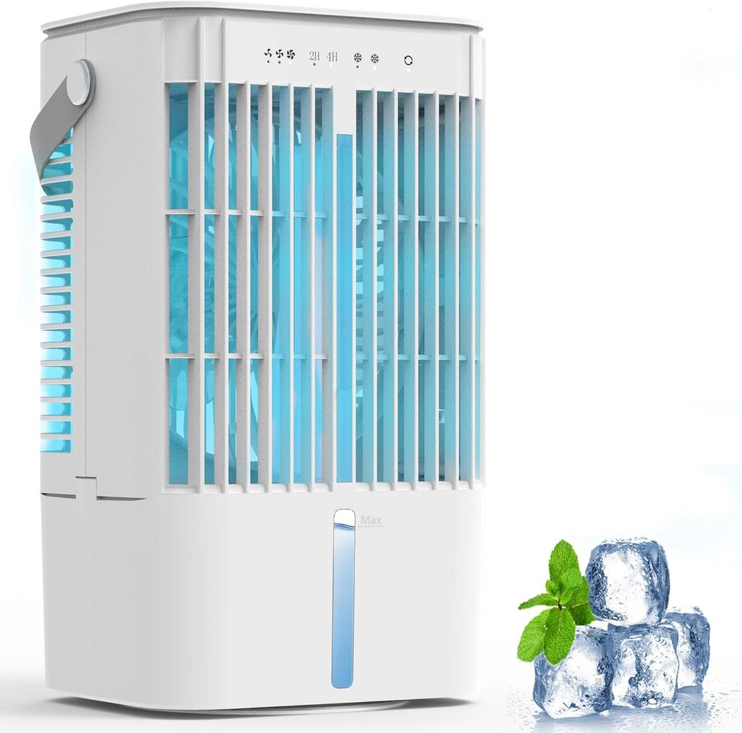 Portable Air Conditioner, 1200mL Evaporative Air Cooler, Personal Mini Air Conditioner with 3 Speeds & 2/4H Timer, 120 Oscillating Portable Ac Unit Fan Small Air Conditioner for Home Office Room (White)