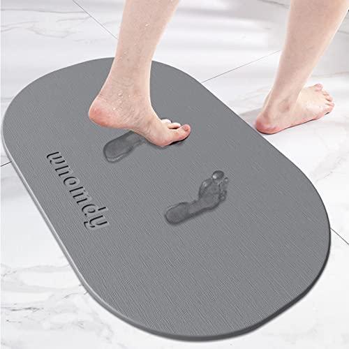 WNOMDY Bath Stone Mats Diatomaceous Earth Bath Mat Fast Water Drying Super Absorbent Diatomite Mat with Non-Slip for Bathroom Shower Floor,Kitchen Absorbent Pad,15.35x23.62inch,Grey,Oval,Hard 1-Pack