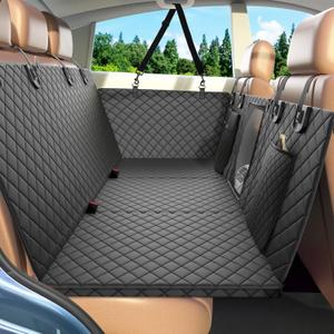 Hard Bottom Dog Car Seat Cover, 400lbs Capacity Back Seat Extender for Dogs - Waterproof, Anti-Scratch Car Pet Hammock with Mesh Window & Storage Pockets, Fits Cars, SUVs, Trucks, Large