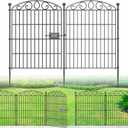 No Dig Decorative Garden Fence 6 Panel with Gate - 30in H x 11.8ft L, Tall Animal Barrier for Dogs Rabbits, Rustproof Metal Wire Panels for Yard, Patio, and Outdoor Border Use