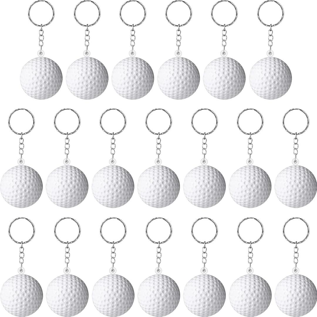 Blulu 20 Pack White Golf Ball Keychains for Party Favors, Carnival Reward, Party Bag Gift Fillers