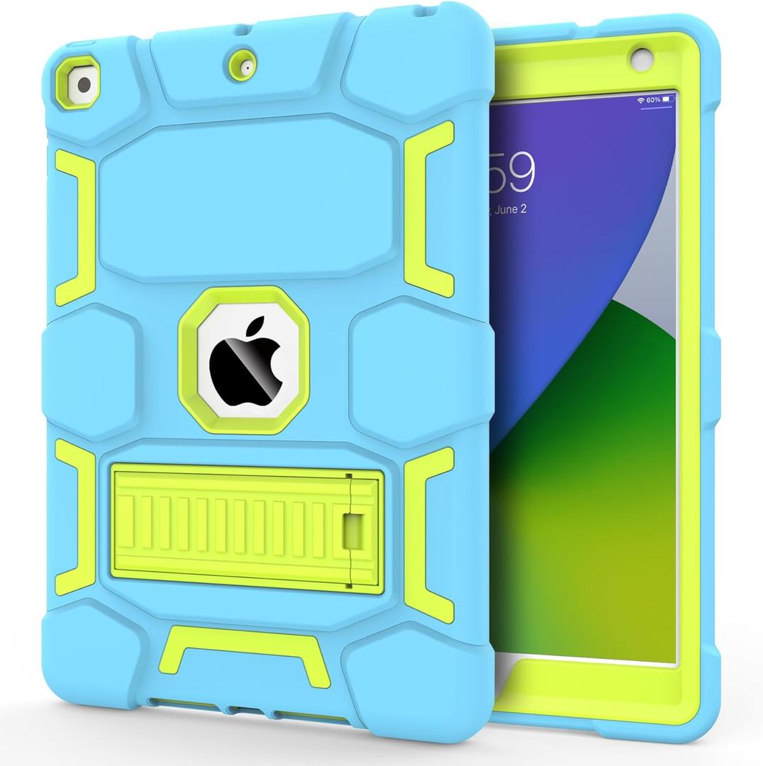 CCMAO for iPad 9th/8th/7th Generation 10.2 Inch Case 2021/2020/2019, with Kickstand, Heavy Duty Shockproof Hybrid Three Layer Protective Cover,Blue+Yellow