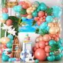 Aqua Blue Coral Pearl Balloon Garland Arch Kit,Coral Pearl Champagne Gold Teal Confetti Balloons Garland Kit for Summer Hibiscus Stickers for Tropical Hawaii Magic Theme Party Supplies