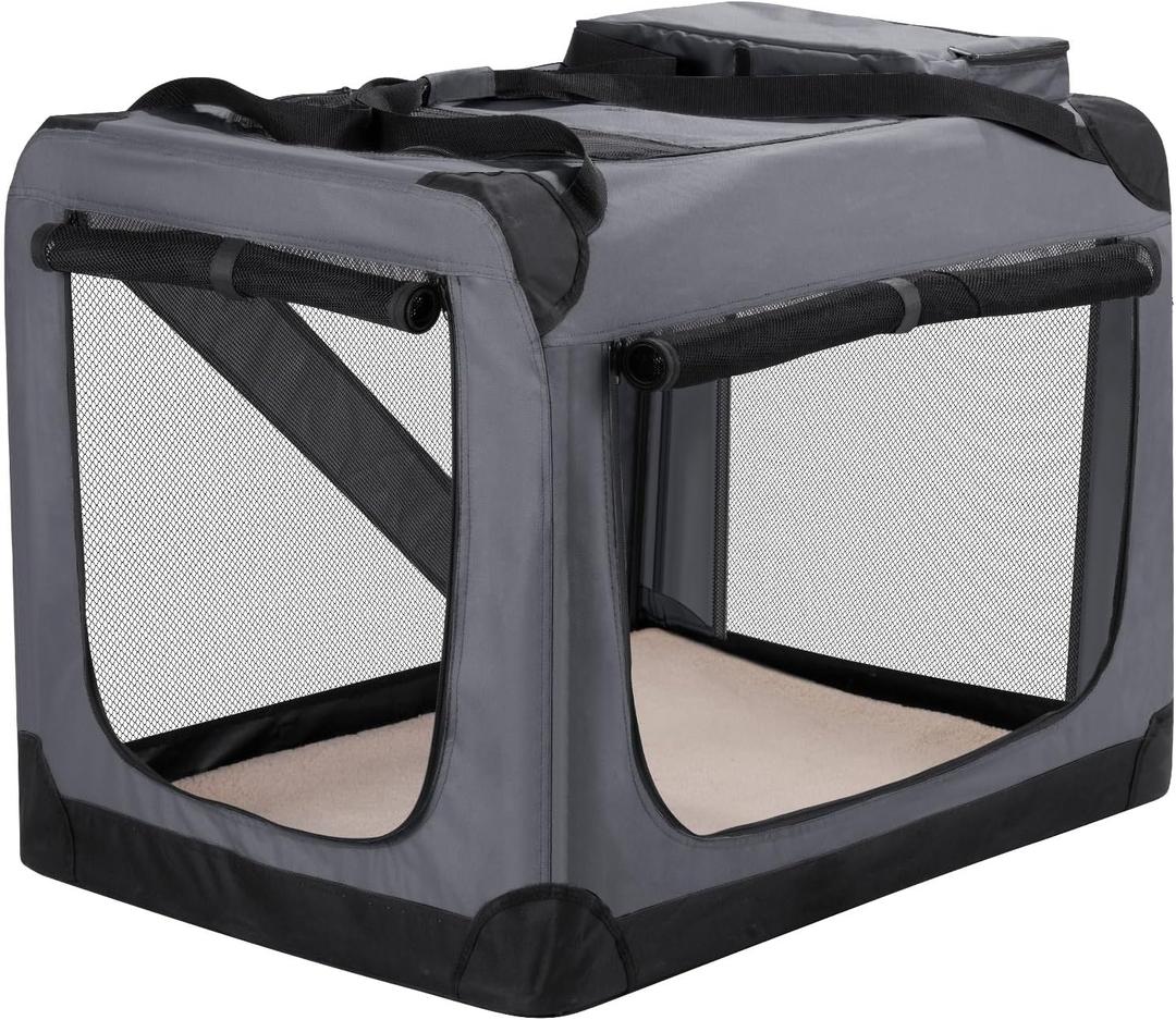 HICC PULE Collapsible Portable Dog Crate, 36 Inch Large Dog Crate Ideal as Travel Dog Crate for Large/Medium Dogs, 3-Door Soft-Sided Pet Kennel for Indoor & Outdoor, Car Trip, Grey 37.4"L x 25.59"W x 25.59"H