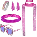 Sasylvia 5 Pcs 70s Disco Accessories Halloween Women Costume Jewelry Sequin Scarf Earrings Sunglasses Bracelet Headband