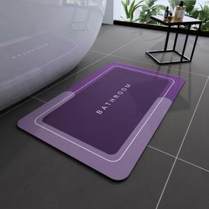 Bath Mat, Super Absorbent Non Slip Quick Dry Thin Rubber Mats for Bathroom Floor, Fit Under Door, Shower Rug for Bathtub, Shower, Purple (17"x27")