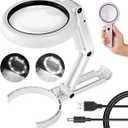 30X 10X Magnifying Glass with Light and Stand, Foldable Handheld Magnifying Glass & 2 Level Dimmable for Macular Degeneration, Seniors Reading, Close Work, Coins, Jewelry, Powered by Battery or USB