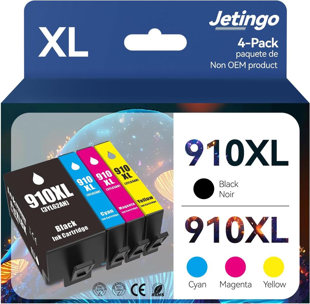 910XL Ink Cartridges Combo Pack for HP 910XL Ink Cartridges Replacement for HP Work for Officejet Pro 8025e 8015e 8028e 8035e 8025 8035 8020 Printer (Black, Cyan, Magenta, Yellow)