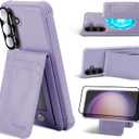 MONASAY Magwallet Case Fit for Samsung Galaxy S24 Plus [Wireless Charging] [Lens & Glass Screen Protector Included] Flip Folio Magnetic Leather Phone Cover with Detachable Card Holder, Lavender