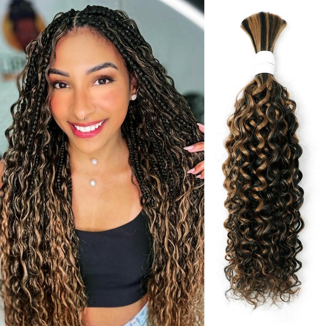 Water Wave Curly 1B/30 Human Braiding Hair 100g One Bundle/Pack Bulk Human Hair for Braiding No Weft Micro Human Hair Braiding Hair Wet and Wave for Boho Braids (16 inch, Water Wave 1B/30)