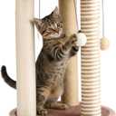 Cat Scratching Post - 3 Scratcher Posts with Carpeted Base Play Area and Perch - Furniture Scratching Deterrent for Indoor Cats by PETMAKER (Brown), Large