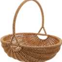 Toddmomy Rattan Basket Woven Harvest Basket with Handle Multipurpose for Picnic, Flower, Fruit, Organizing, Easter, Christmas