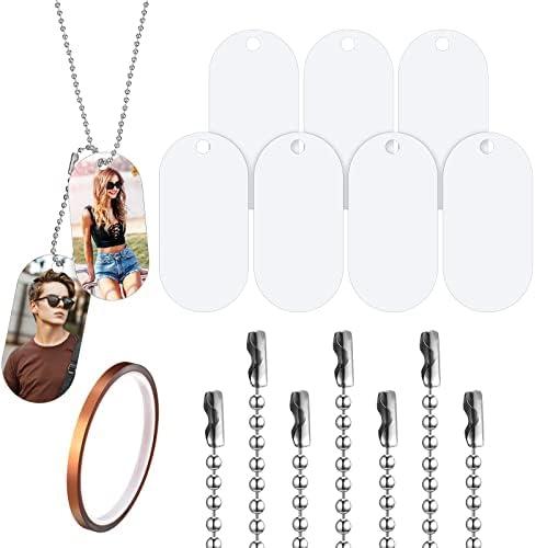 Hicarer 50 Sets Sublimation Blank Dog Tags Set Includes Aluminum Sublimation Stamping Blank Tags Necklace Chain 1 Roll of Tape for DIY Decorative Oval