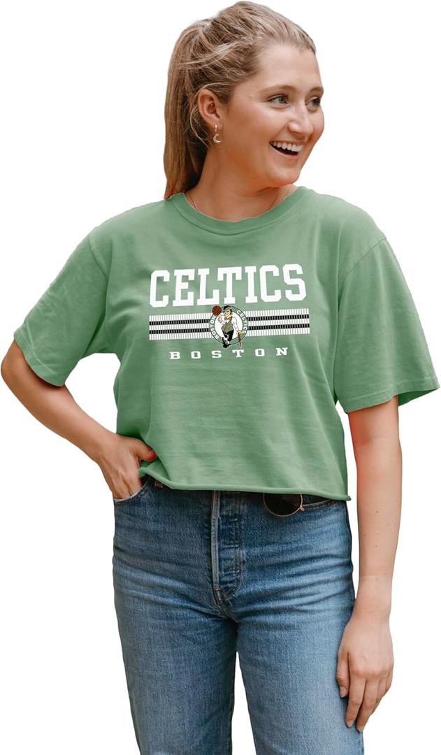 Blue 84 NBA Womens NBA Officially Licensed Women's Crop Top T-Shirt Ringspun Team Color, (Green,Small)