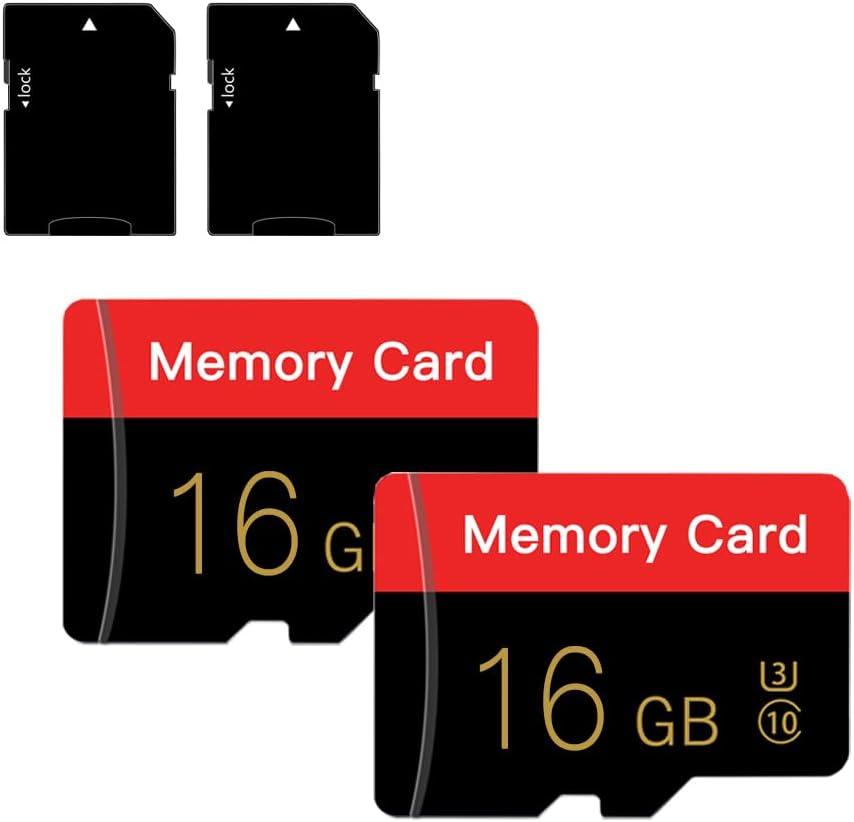 2 Pack Micro Memory Card 16 GB with Adapter, C10/U3/UHS-I/A1, TransFlash Card, TF Card for Camera, Smartphone, Tablet, Drone (Red 16GB *2)