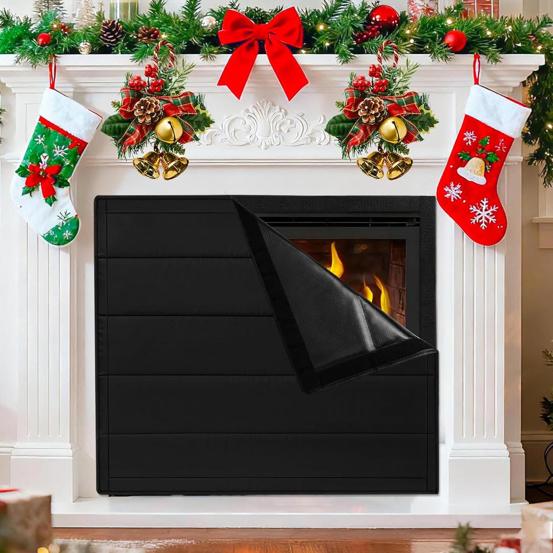 Fireplace Cover, Fireplace Blanket for Heat Loss, Fireplace Draft Cover Indoor, Fireplace Draft Stopper with Full Frame Magic Tape, Fireplace Draft Blocker Save Energy (39"x32")