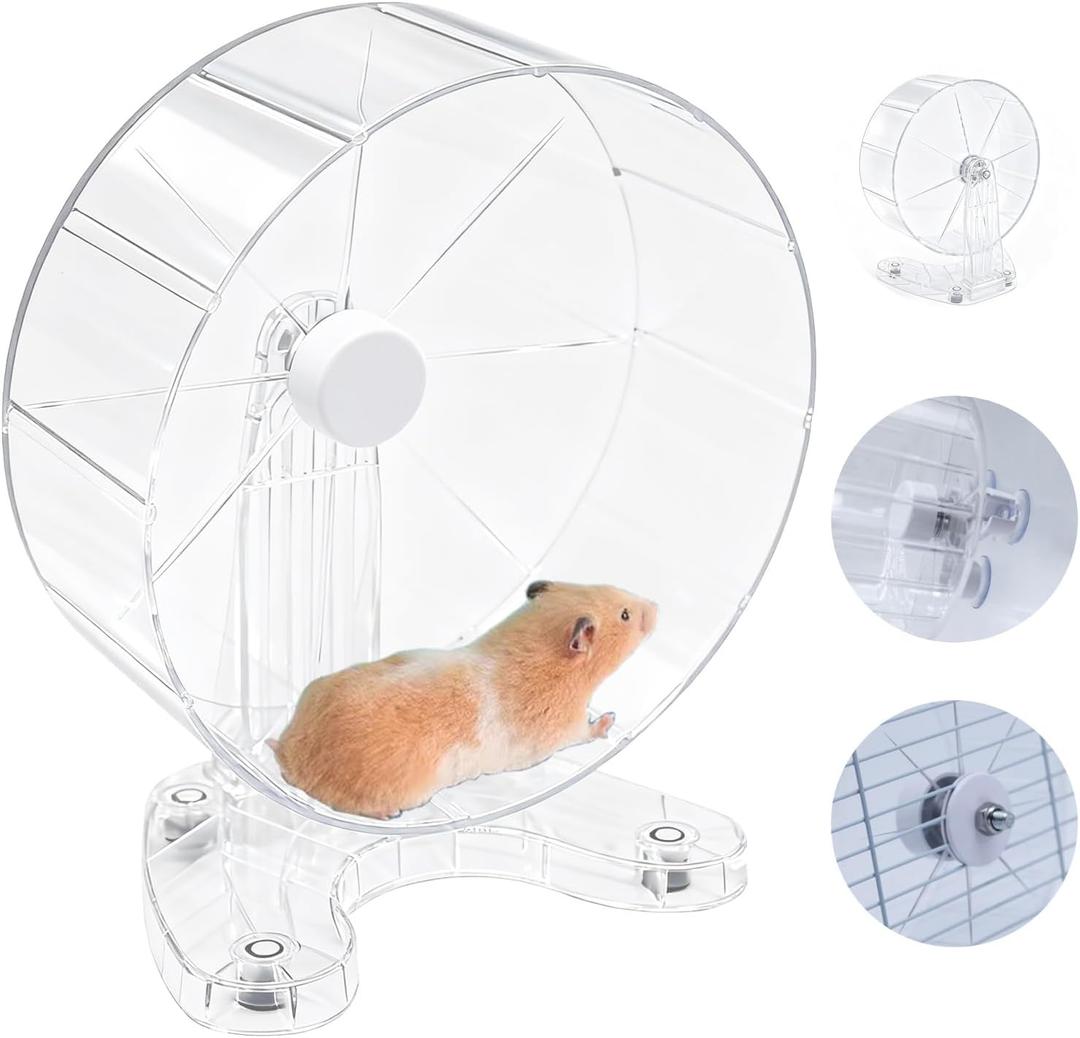 Hamster Wheel, 8.7" Super-Silent Exercise Wheels, Dual-Bearings Quiet Spinner Running Wheels, 3 Installation Methods, Fits Any Hamster Cage, Hamsters Toy for Dwarf Hamsters, Gerbils, and Small Pets. (Large, Transparent)