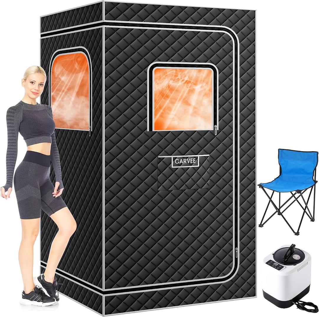 Garvee Sauna Box,Portable Sauna for Home with 4L 1500W Steamer,Explosion Zroof Zip,99 Mins Timer,Sauna Tent with 600D Encrypted Fibre, Easy Setup Quick Heat-Up Foldable Sauna for Home SpaGrey